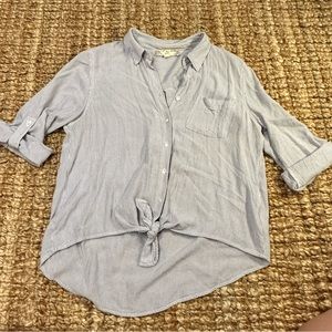 PINK ROSE stripe cropped button up top